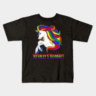 Totally Straight Horse Unicorn LGBT Gay Pride  Stripe Kids T-Shirt